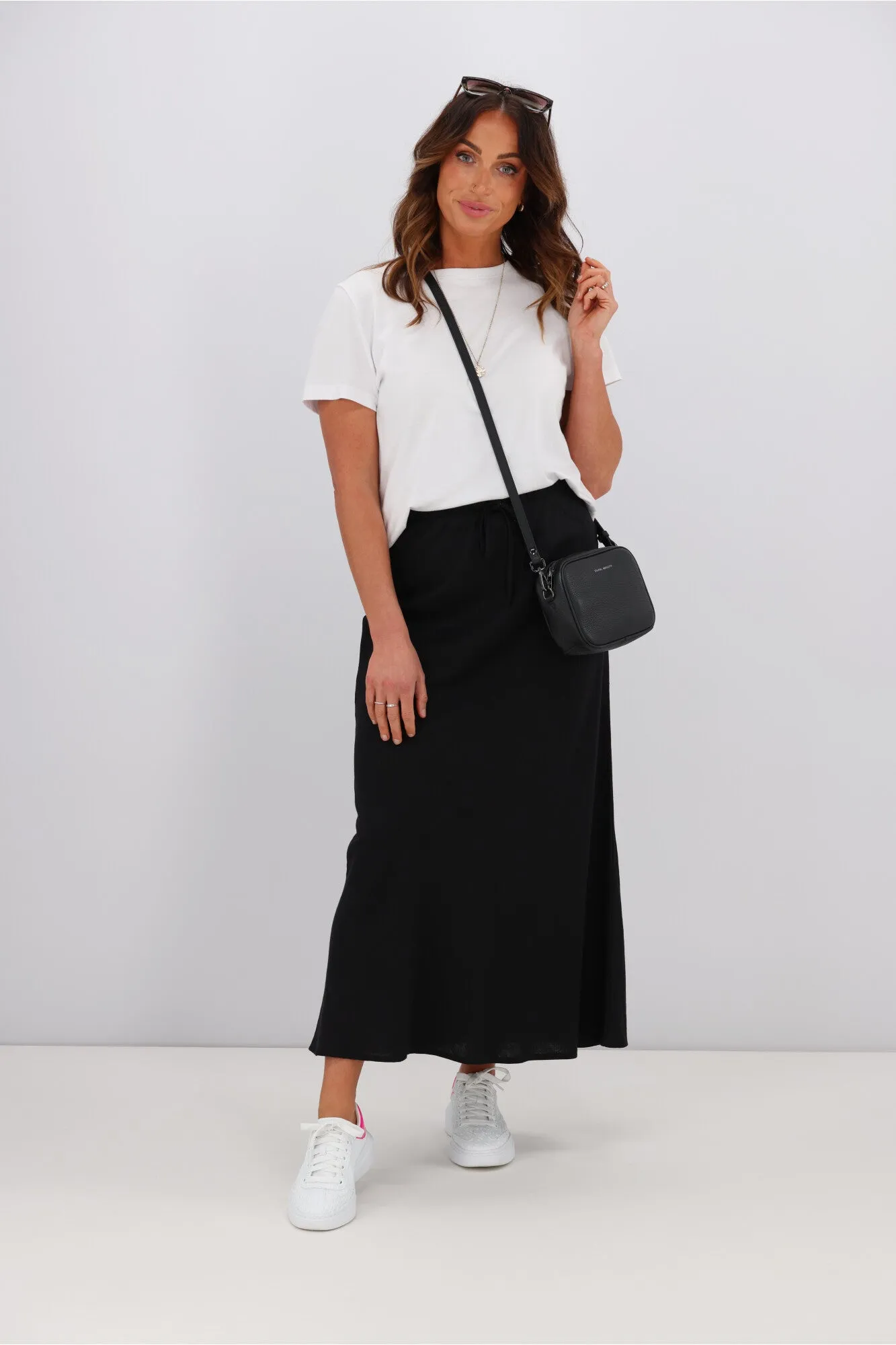 Shine On Label Paloma Bias Linen Blend Skirt Black