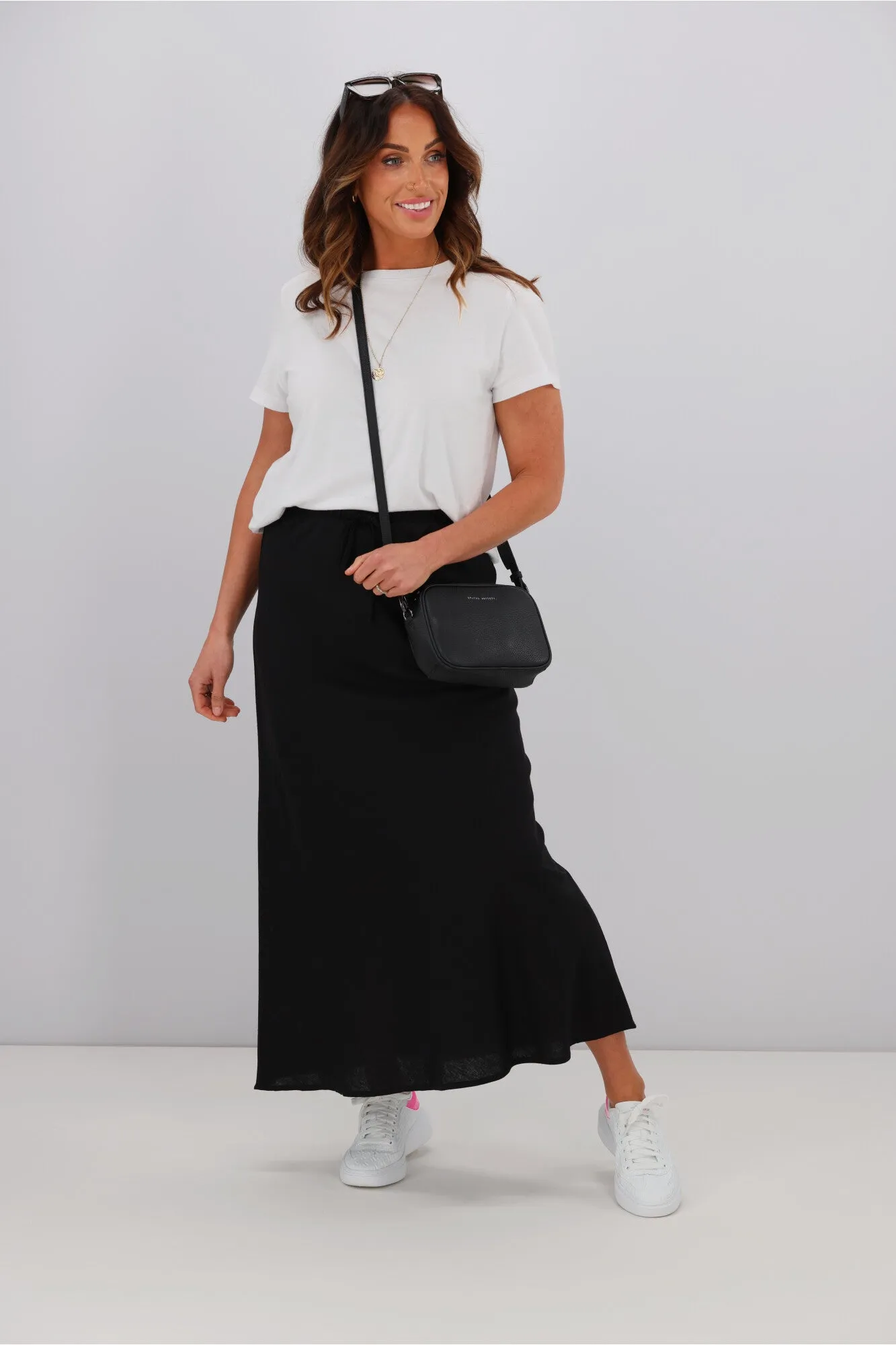 Shine On Label Paloma Bias Linen Blend Skirt Black