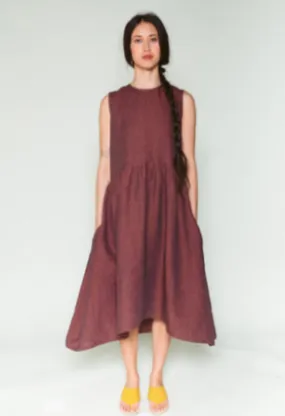 Shosh Linen Dark Rose Red Sleeveless Midi