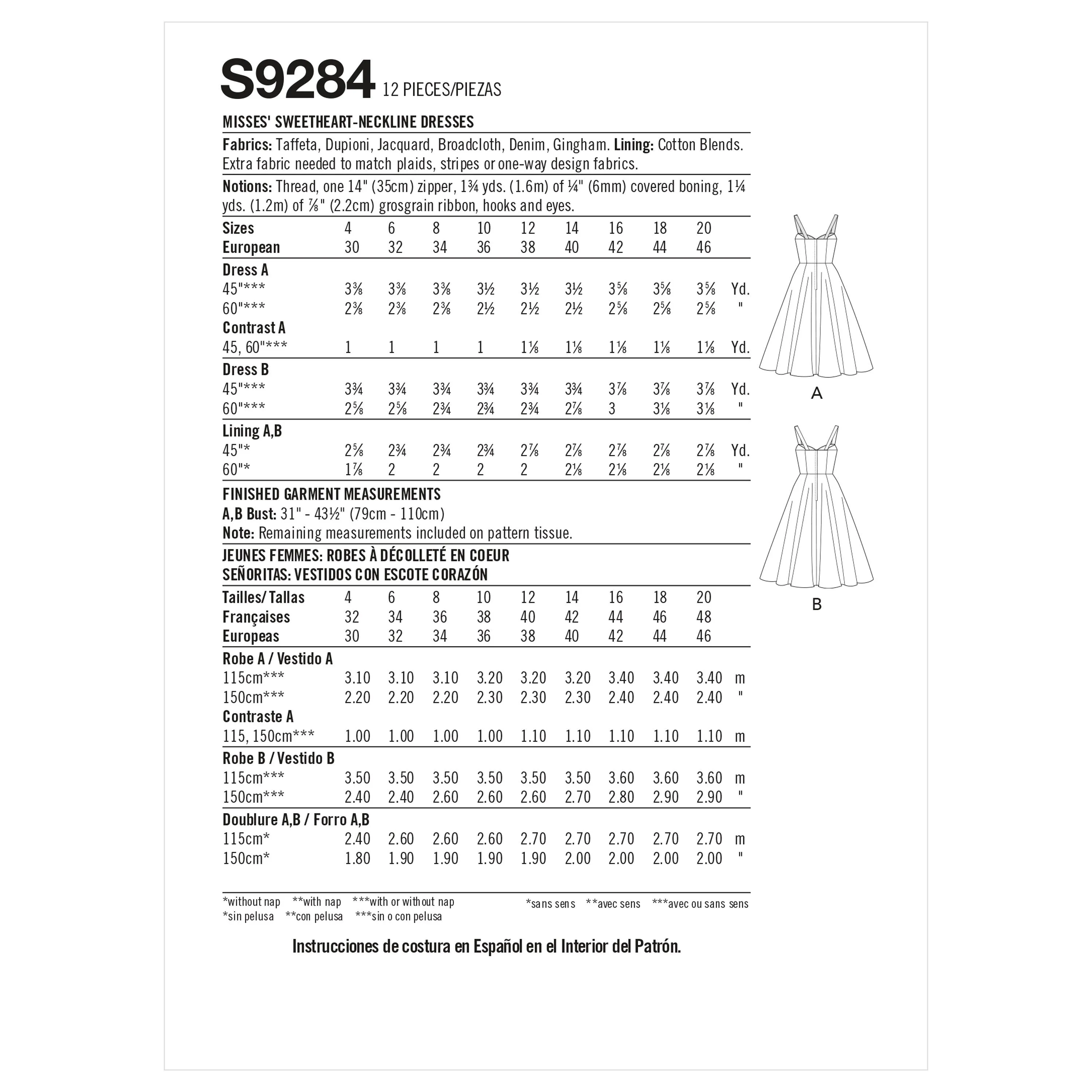 Simplicity Vintage Sewing Pattern 9284 Sweetheart-Neckline Dresses