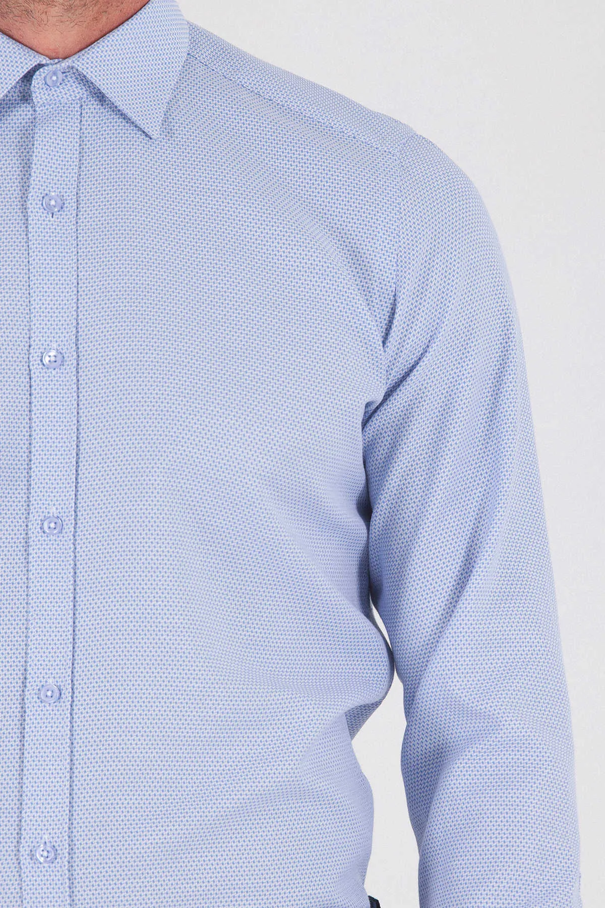 Slim Fit Cotton Blend Micro Dot Light Blue Dress Shirt