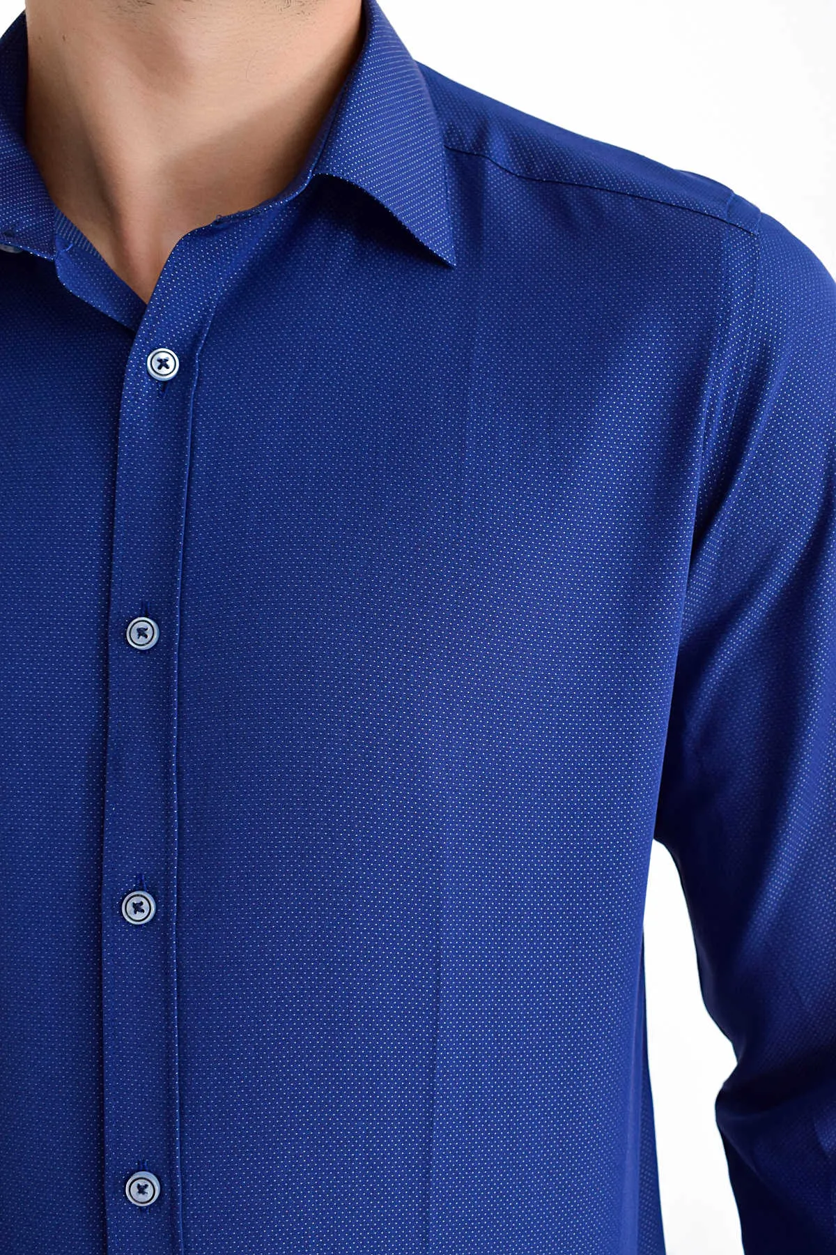 Slim Fit Patterned Cotton Blend Casual Shirt, Navy D.