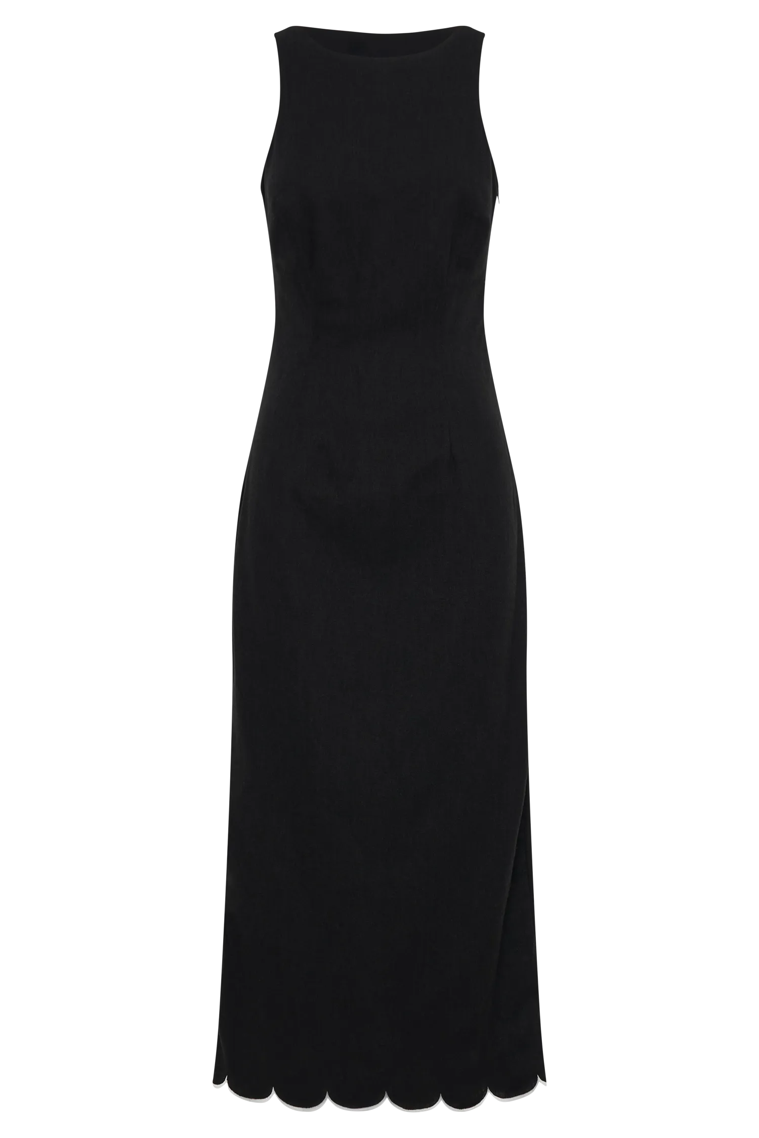 Sofiane Scalloped Linen Midi Dress - Black