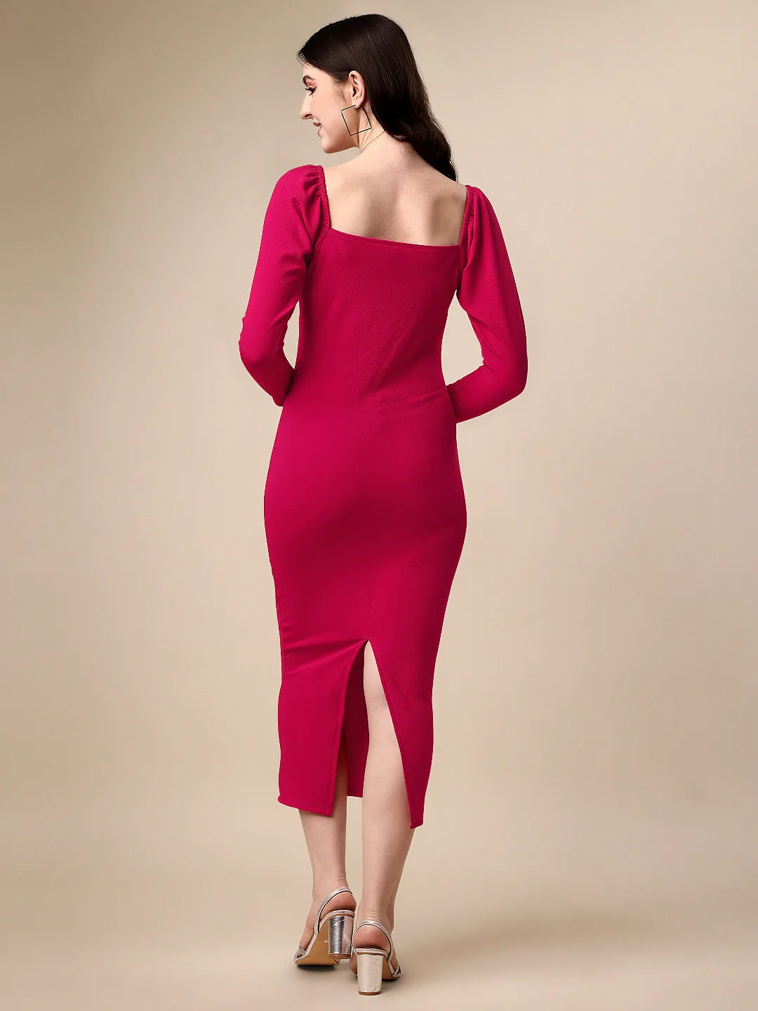 Solid Bodycon Midi Sweetheart Neck Dress