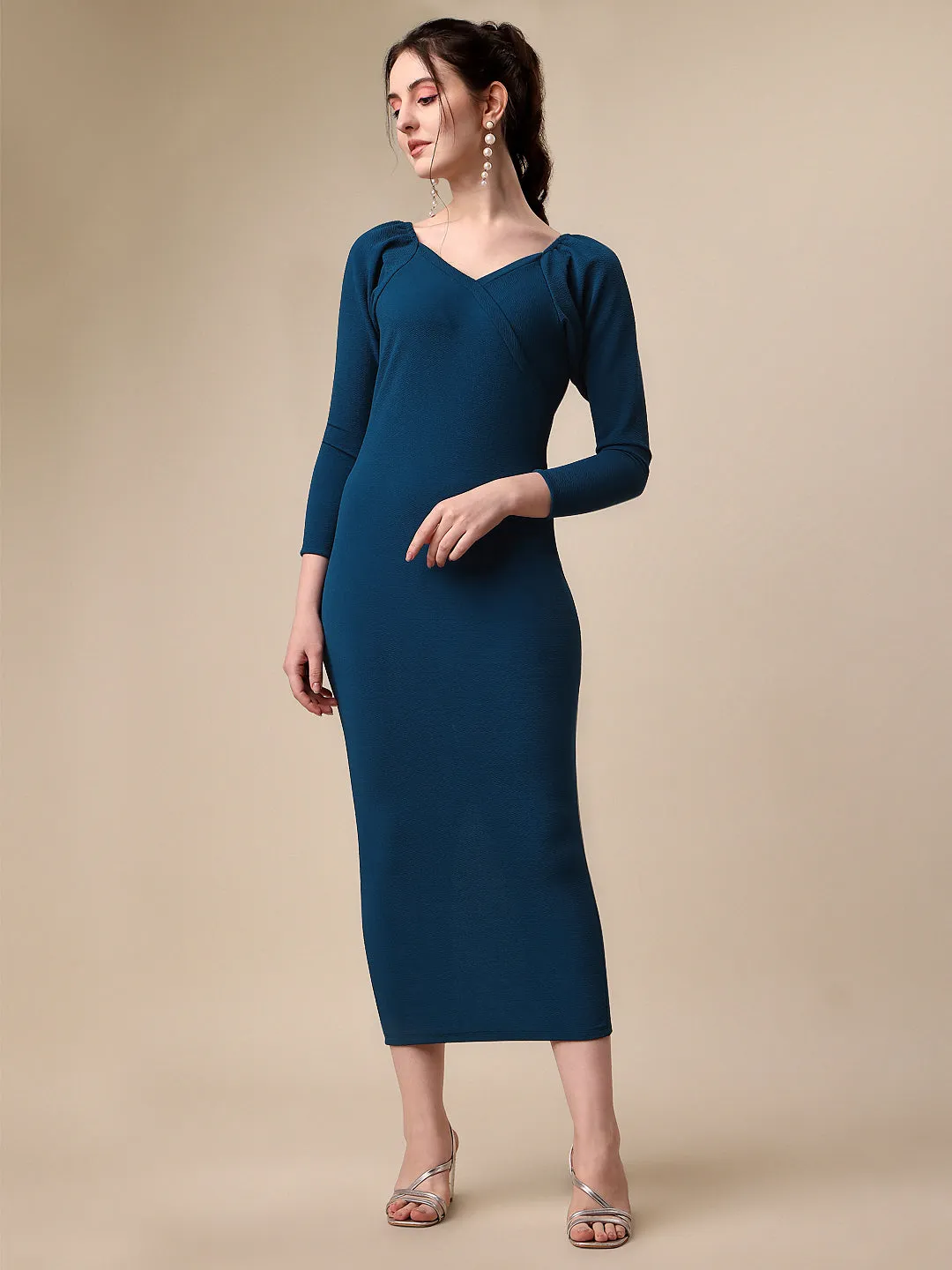 Solid Bodycon Midi Sweetheart Neck Dress