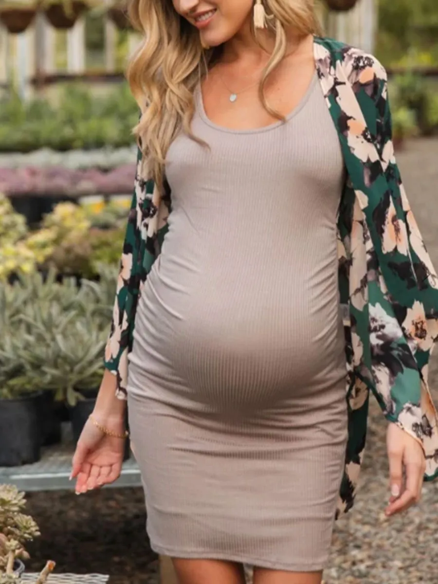 Solid Color Knitted Sleeveless Maternity Dress