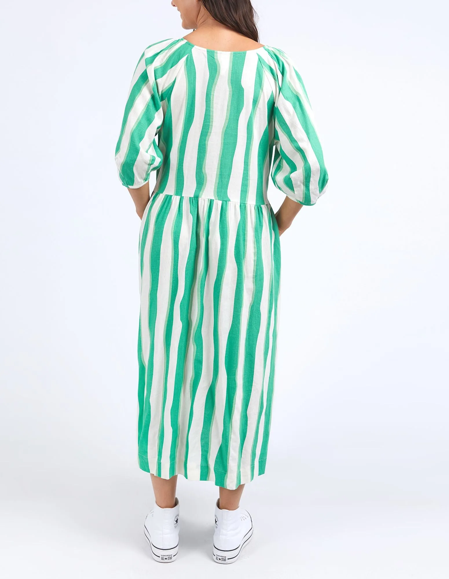 Spritz Stripe Dress - Green Briar/White Stripe