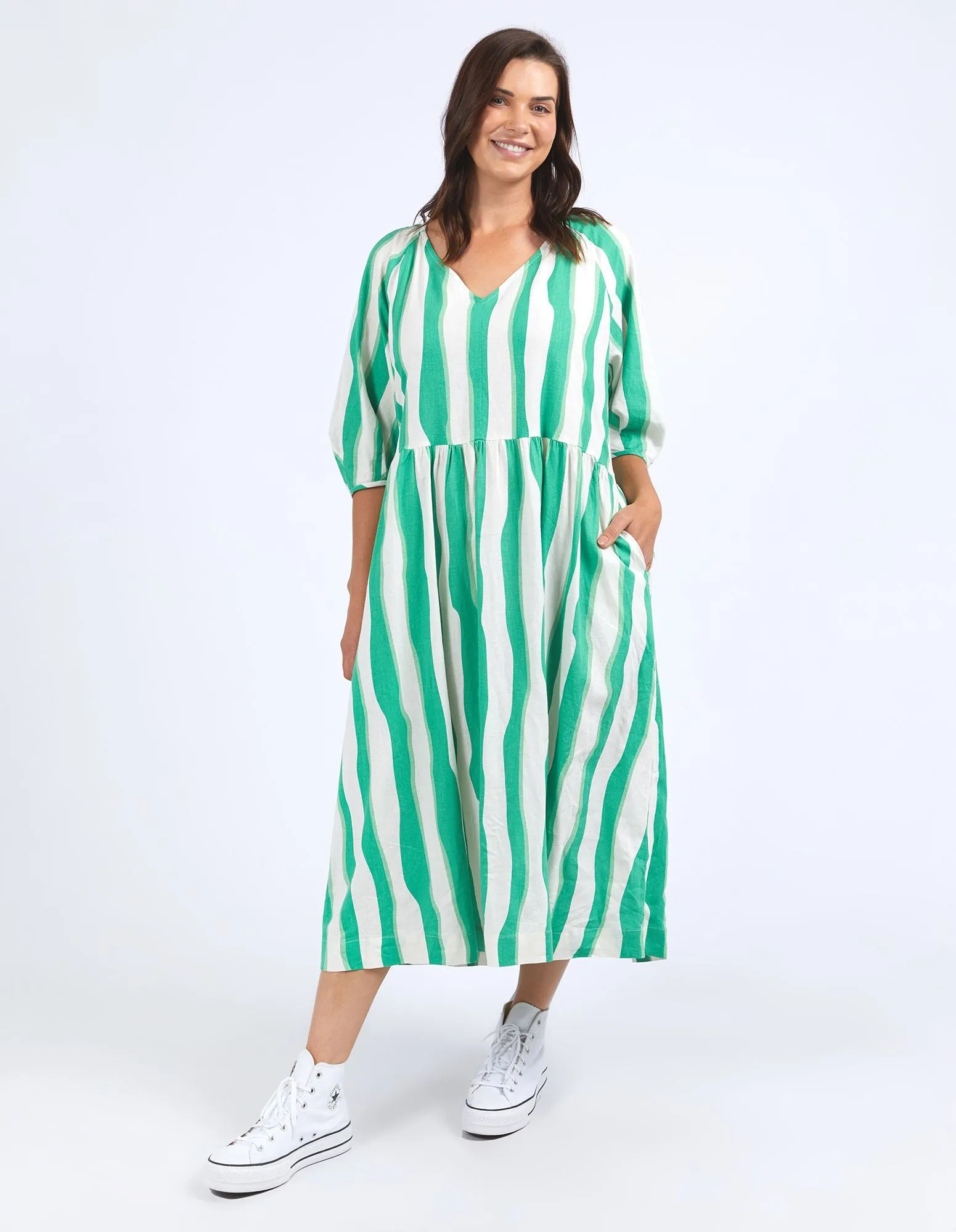 Spritz Stripe Dress - Green Briar/White Stripe