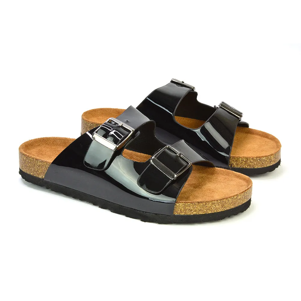 Star Double Buckle Strap Flat Slider Casual Footbed Summer Mule Sandals in Silver