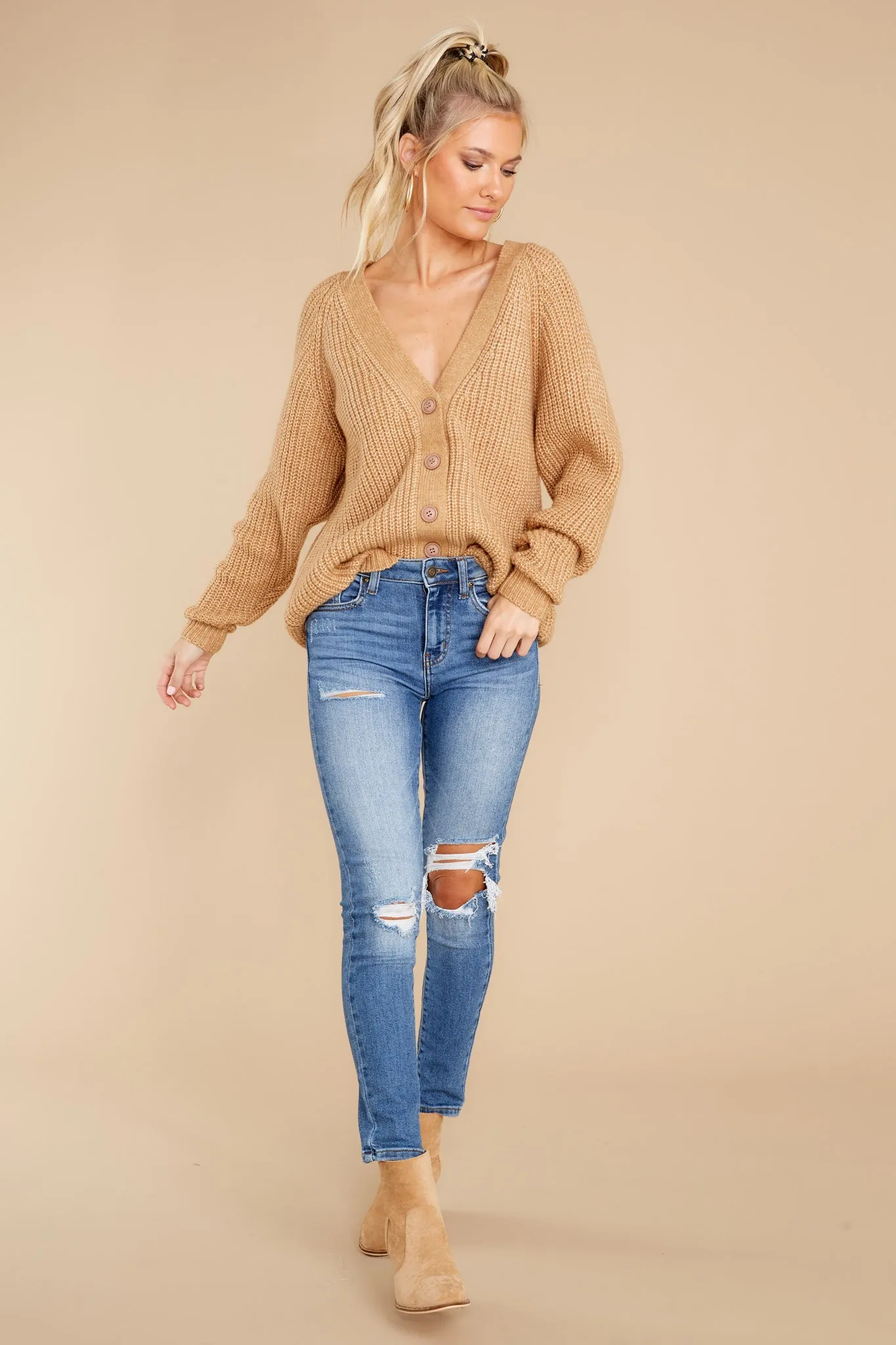 Start A Conversation Camel Cardigan