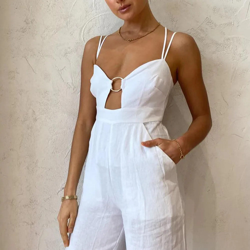 Strapless sexy club white jumpsuit