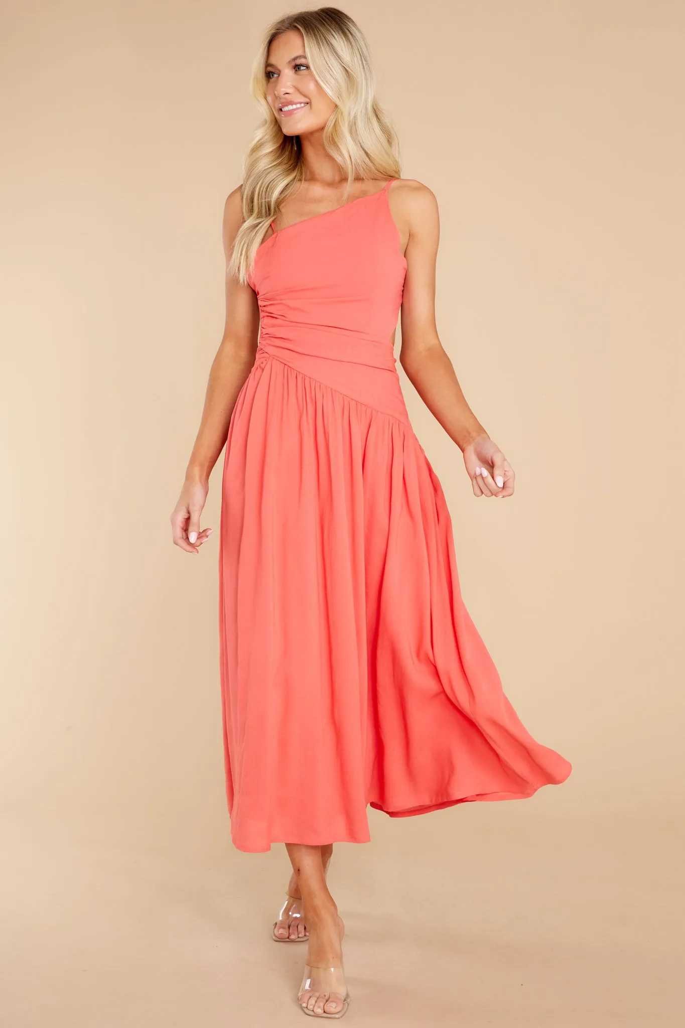 Striking Beauty Baked Coral Midi Dress