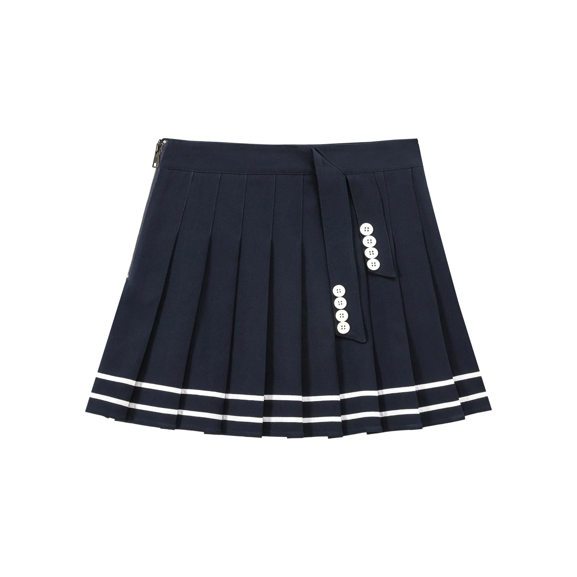 Stripe Button Pleated Sporty Mini Skirt