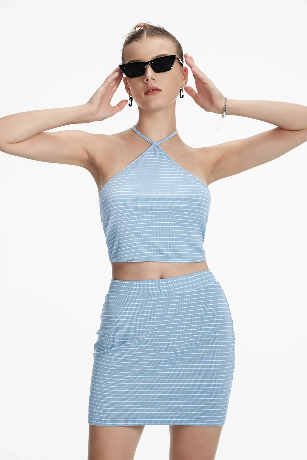 Striped Backless Tie Back Crop Top