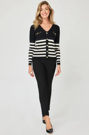 Striped Cardigan with Gold Chain Trim