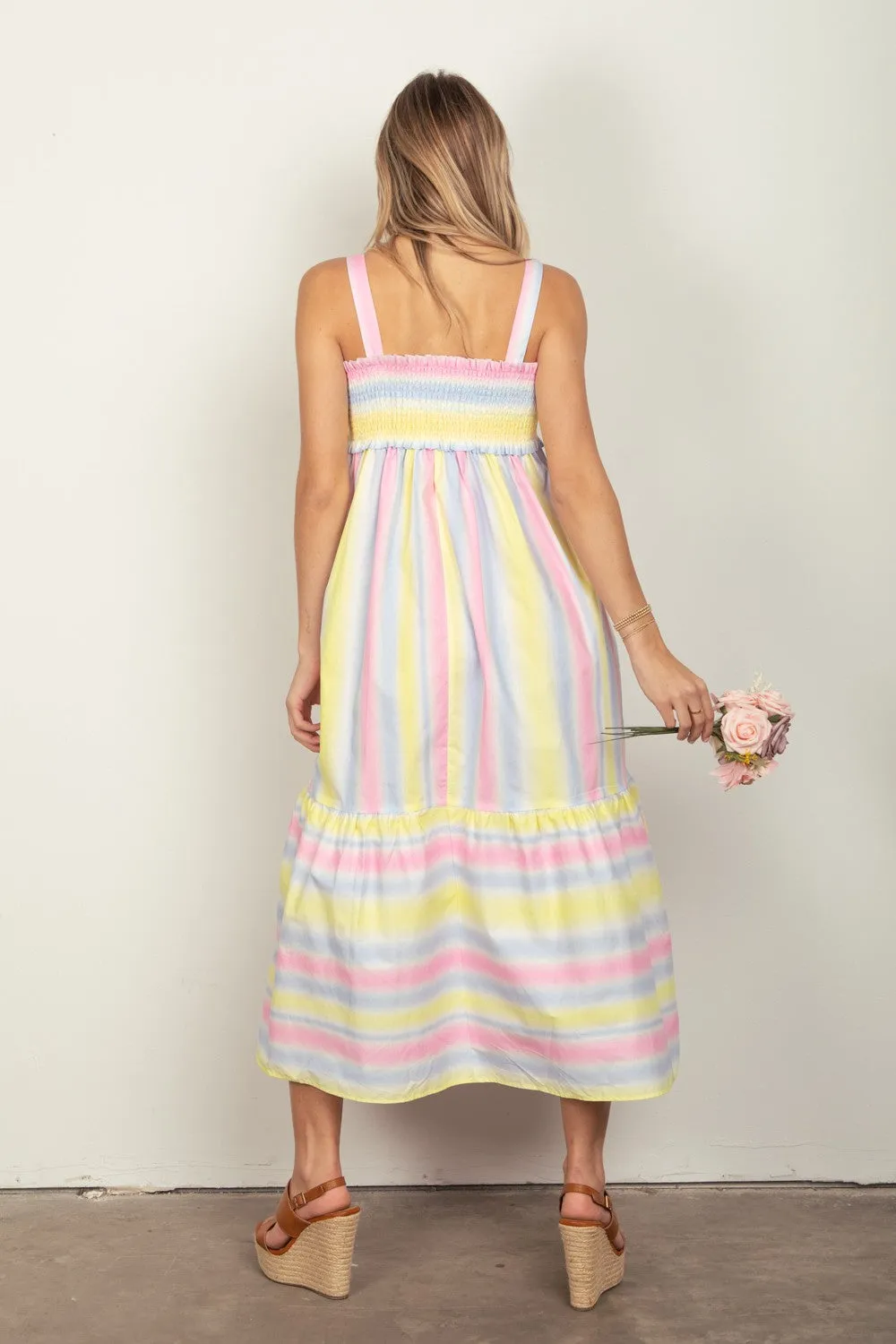 Striped Woven Smocked Midi Cami Dress