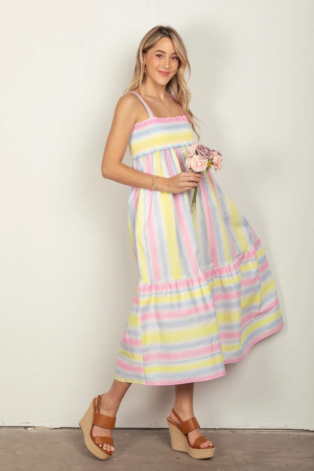 Striped Woven Smocked Midi Cami Dress