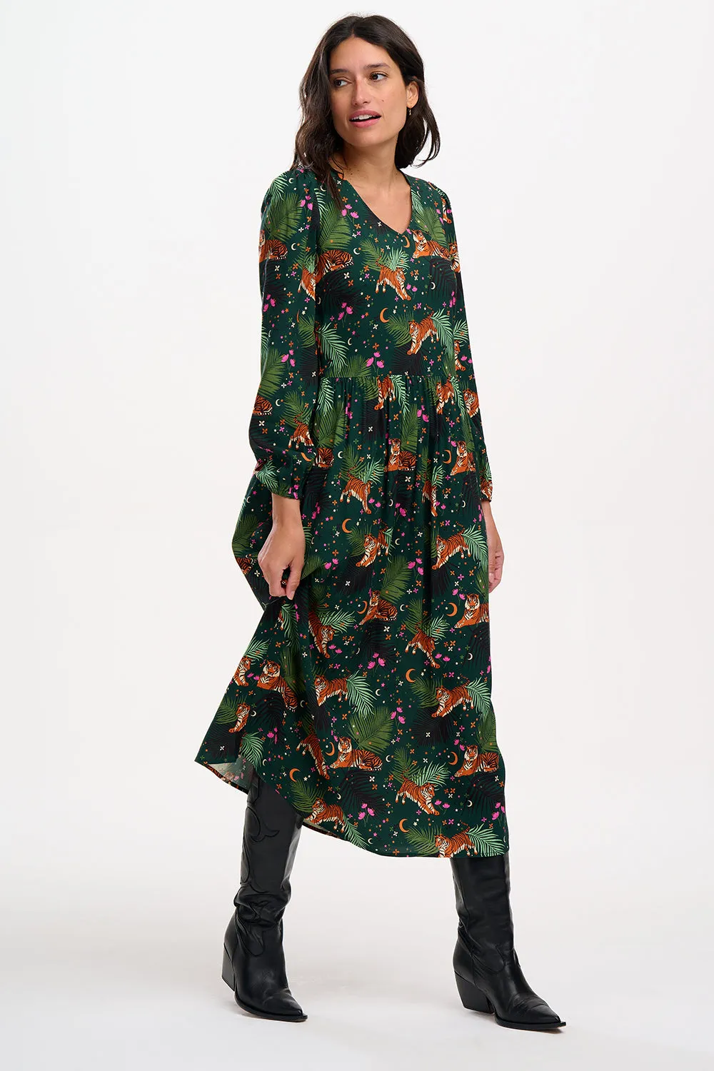 Sugarhill Brighton - Tigers & Palms Sidney Midi Smock Dress