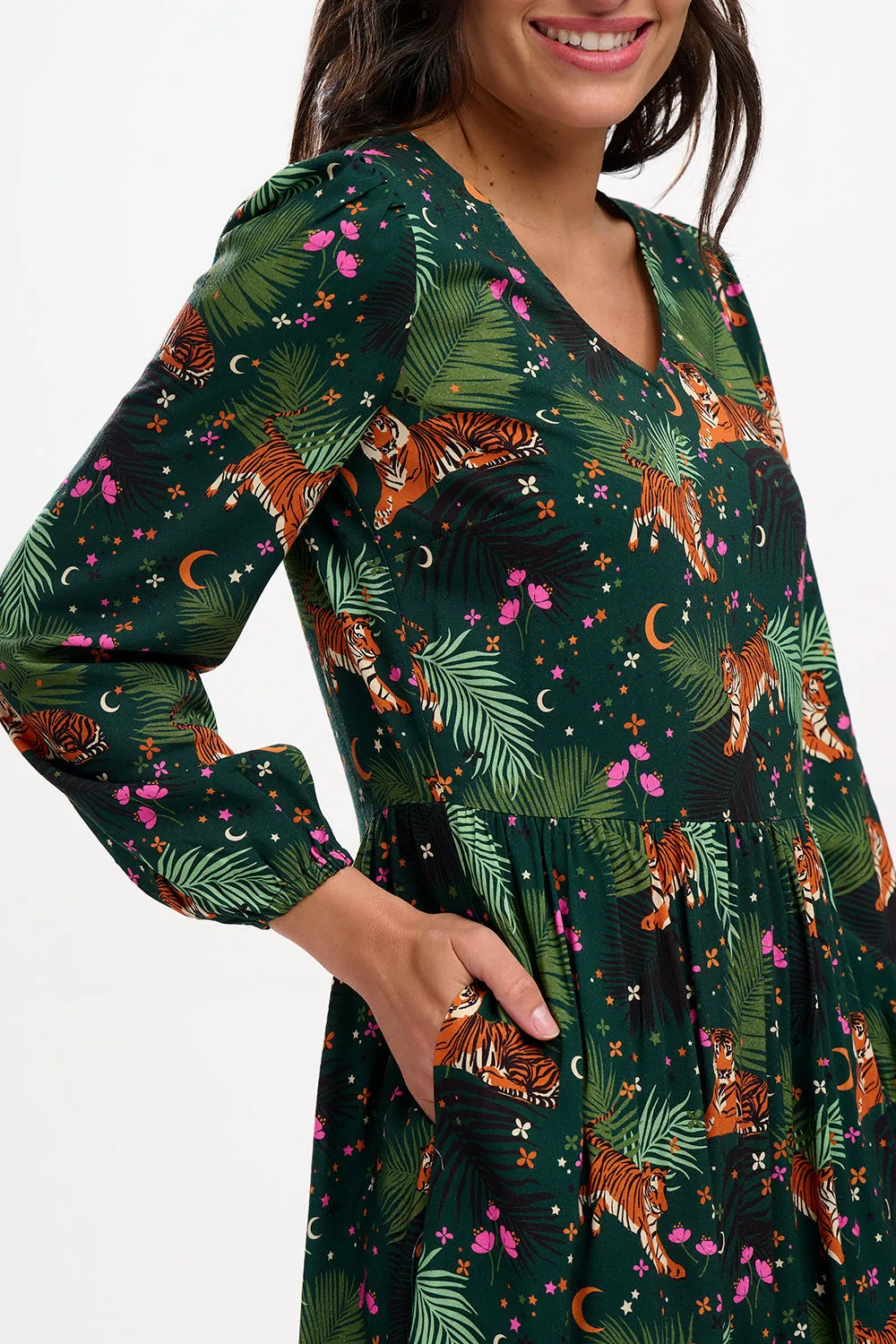 Sugarhill Brighton - Tigers & Palms Sidney Midi Smock Dress