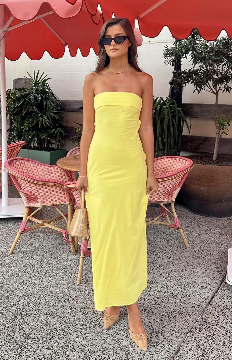 Summer Lemon Strapless Midi Dress