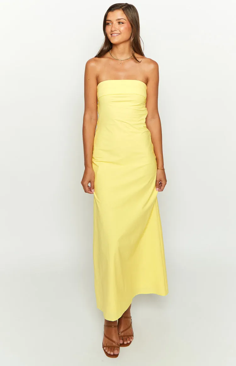 Summer Lemon Strapless Midi Dress