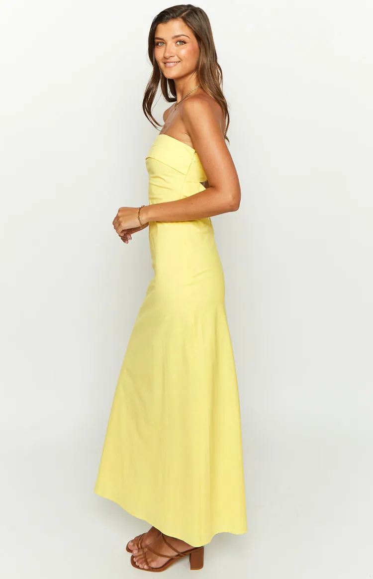 Summer Lemon Strapless Midi Dress