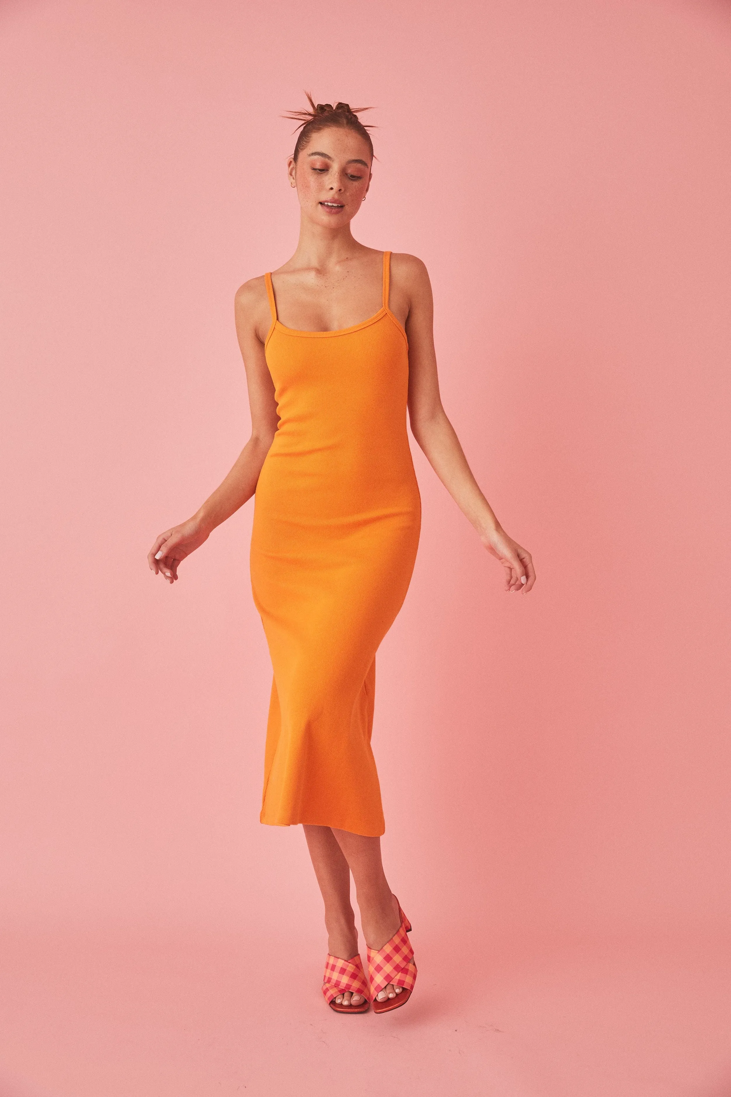 SUMMI SUMMI Womens A-Line Midi Dress Tangerine