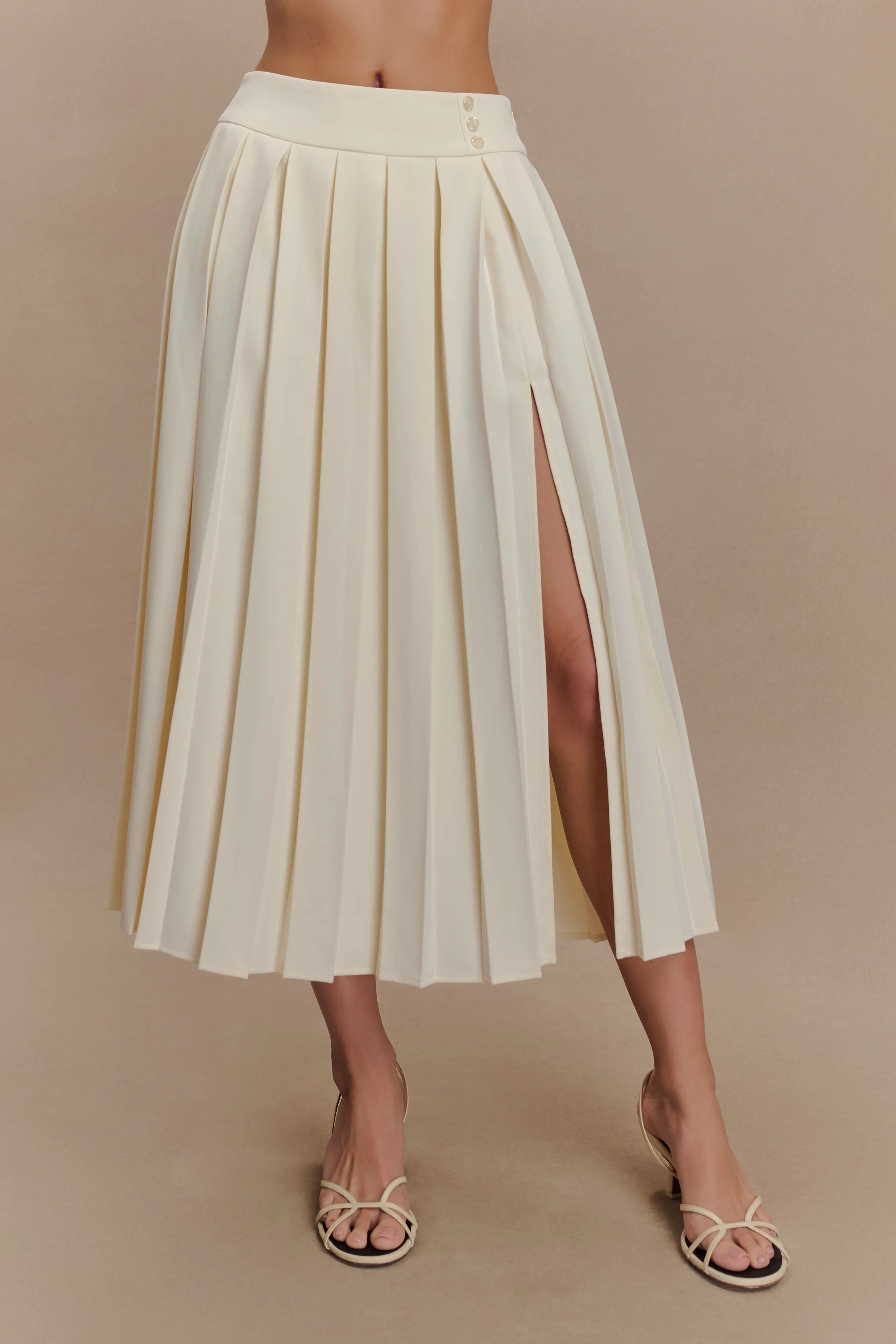 Sunny Pleated Midi Skirt - Ivory