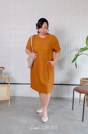 T-Shirt Dress with Side Slits - Burnt Copper