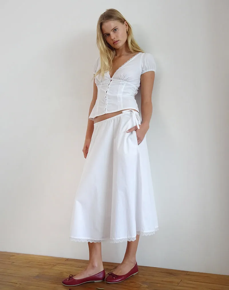 Taka Midi Skirt in Poplin White