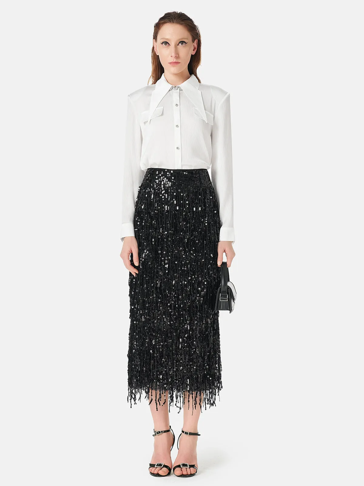 Tassel Sequin Midi Skirt-Star Queen