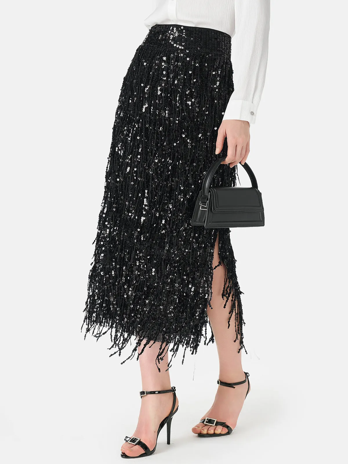 Tassel Sequin Midi Skirt-Star Queen