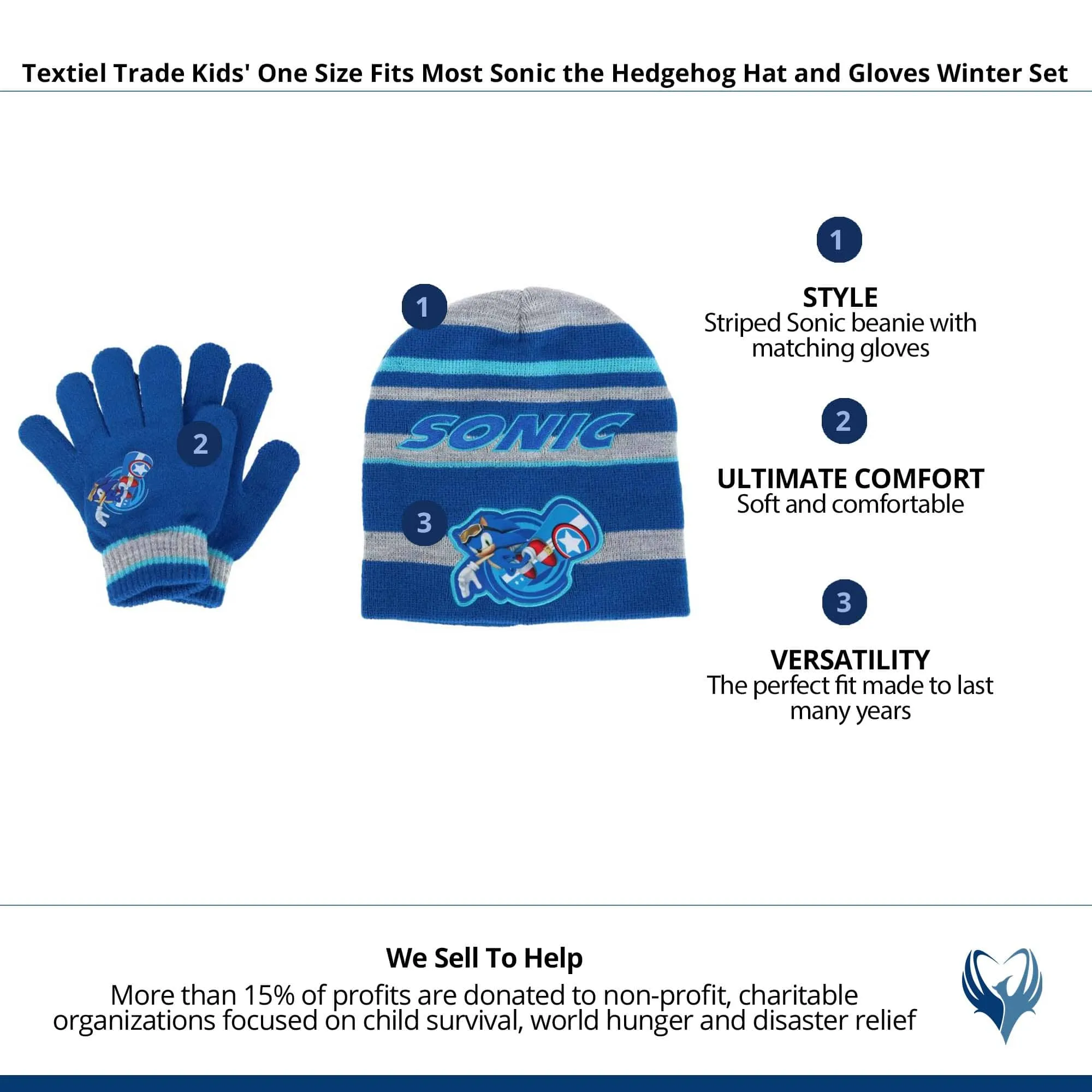 Textiel Trade Kids' One Size Fits Most Sonic the Hedgehog Hat and Gloves Winter Set