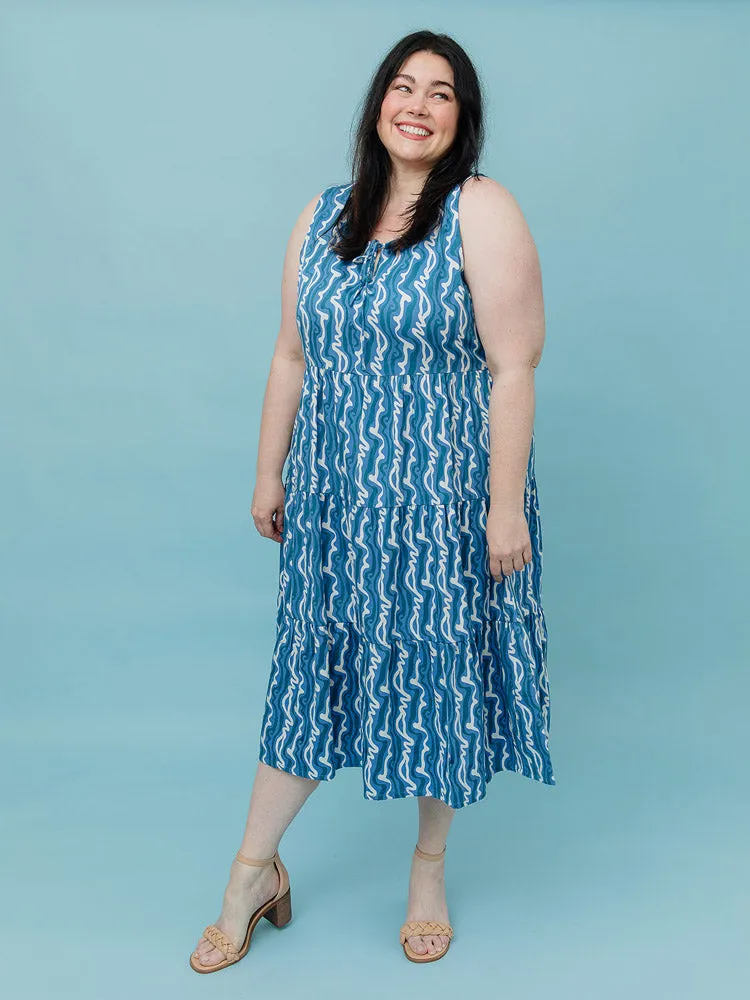 Thais Tiered Plus Size Sleeveless Dress - Blue Samudra