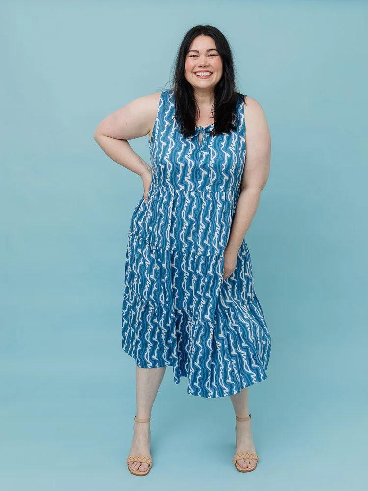 Thais Tiered Plus Size Sleeveless Dress - Blue Samudra