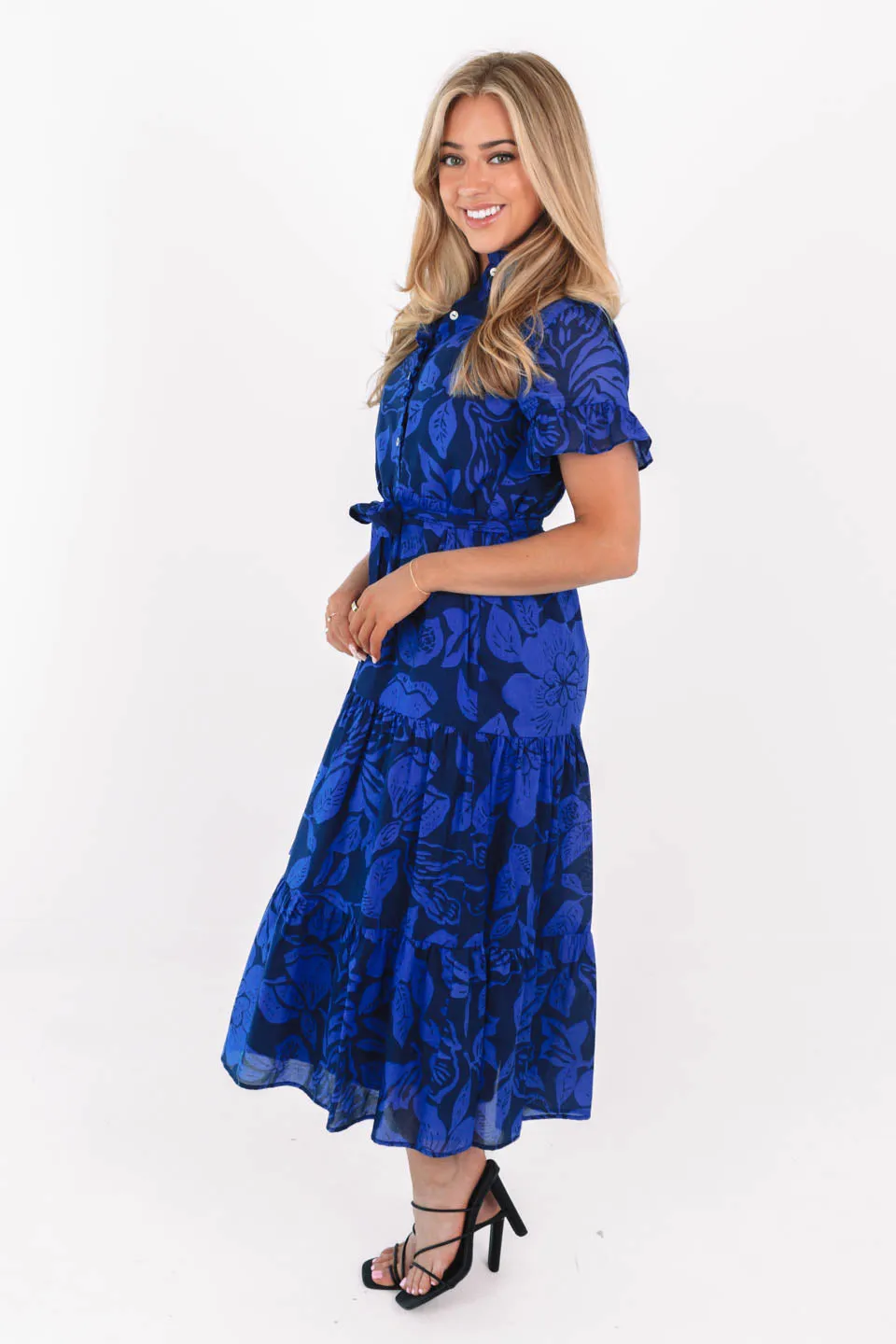 The Stevie Button Up Midi Dress - Navy/Blue