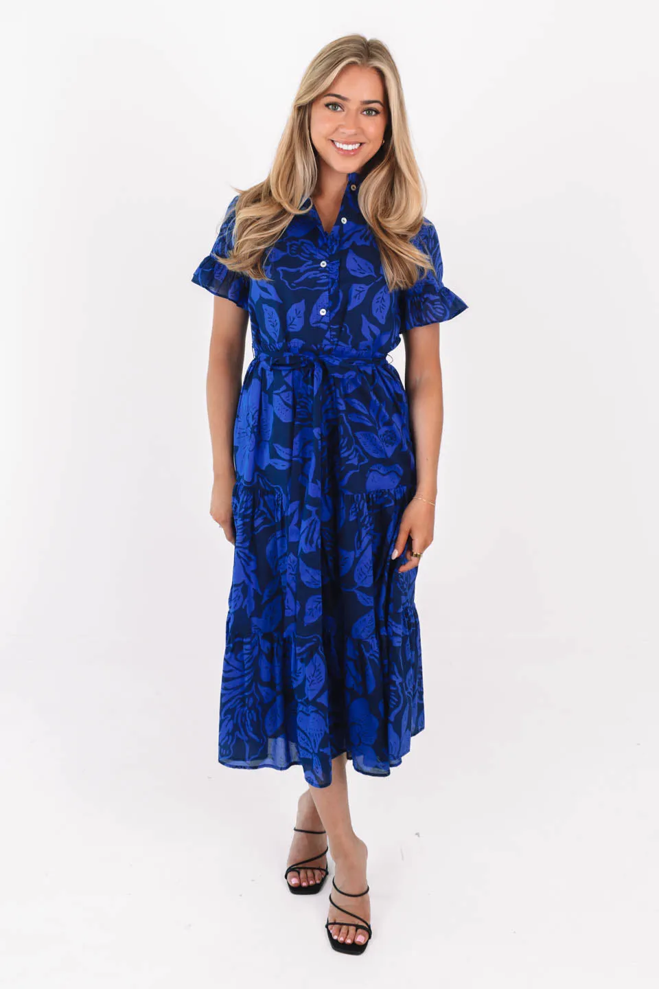 The Stevie Button Up Midi Dress - Navy/Blue