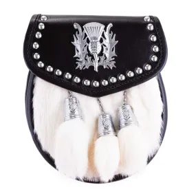 Thistle Embossed Studs Half Dress Sporran Rabbit Fur