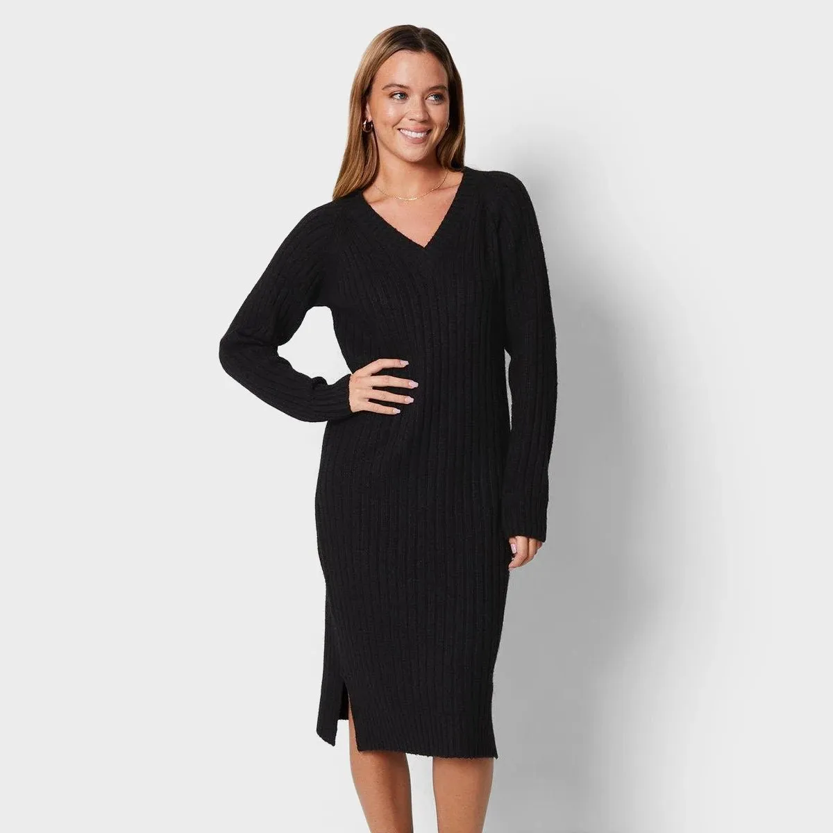 Threadbare Ladies V Neck Midi Dress