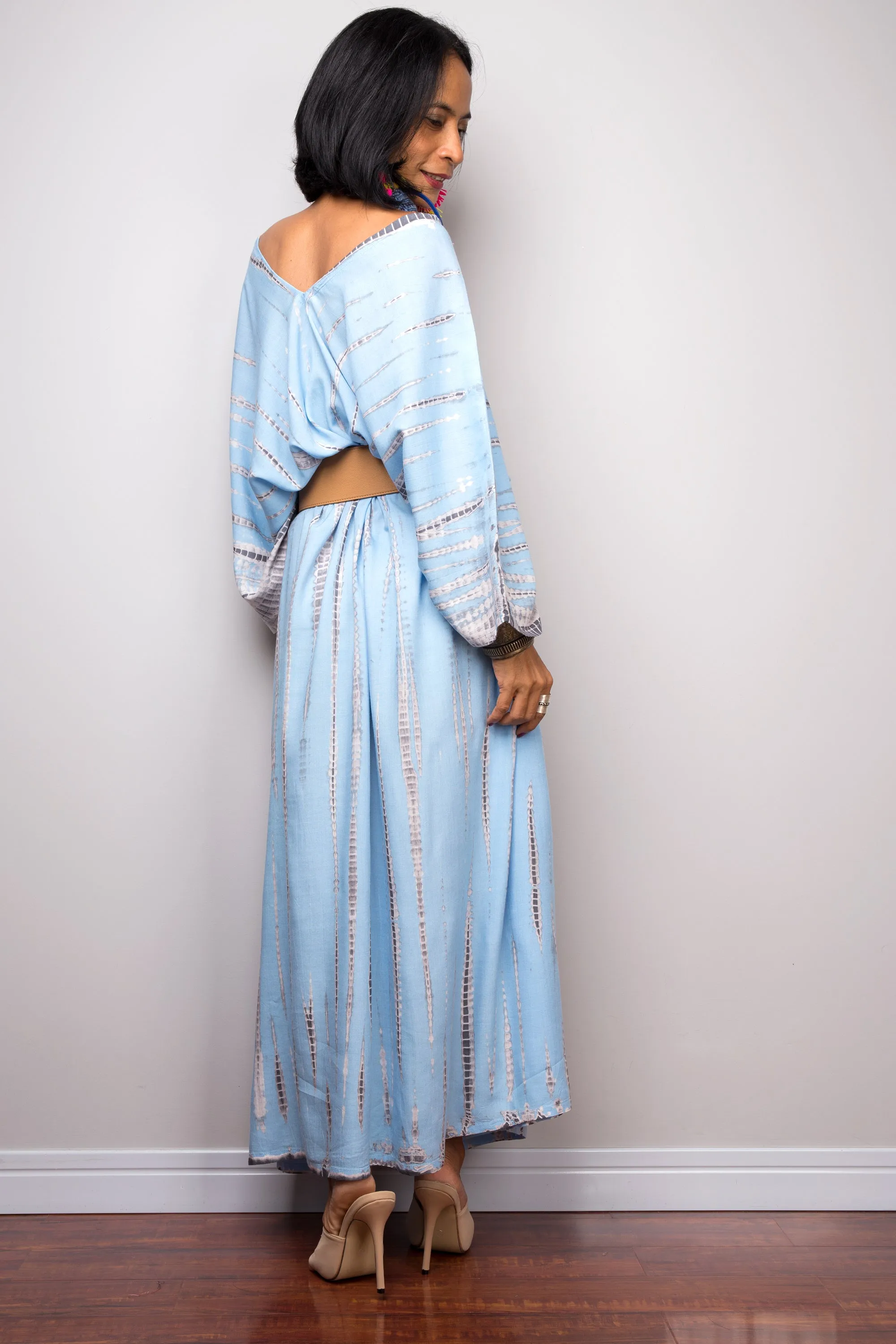 Tie dye kaftan, Beach dress, Long Blue Maxi dress, resort Kaftan, Summer kaftan,