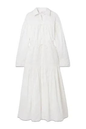 Tiered Embroidered Crinkled Cotton-Voile Maxi Shirt Dress