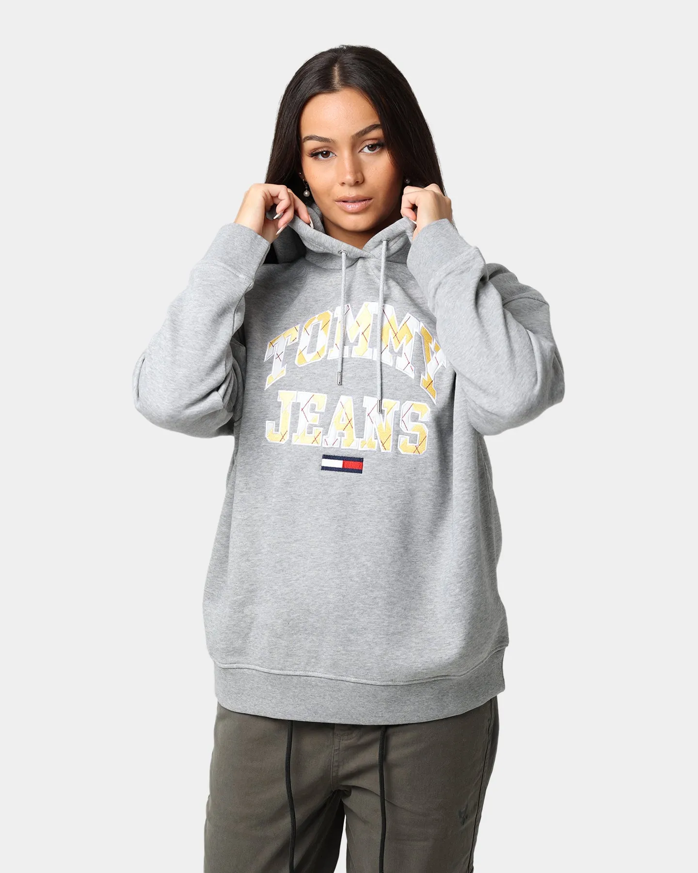 Tommy Jeans Oversized College Argyle Hoodie Grey Heather