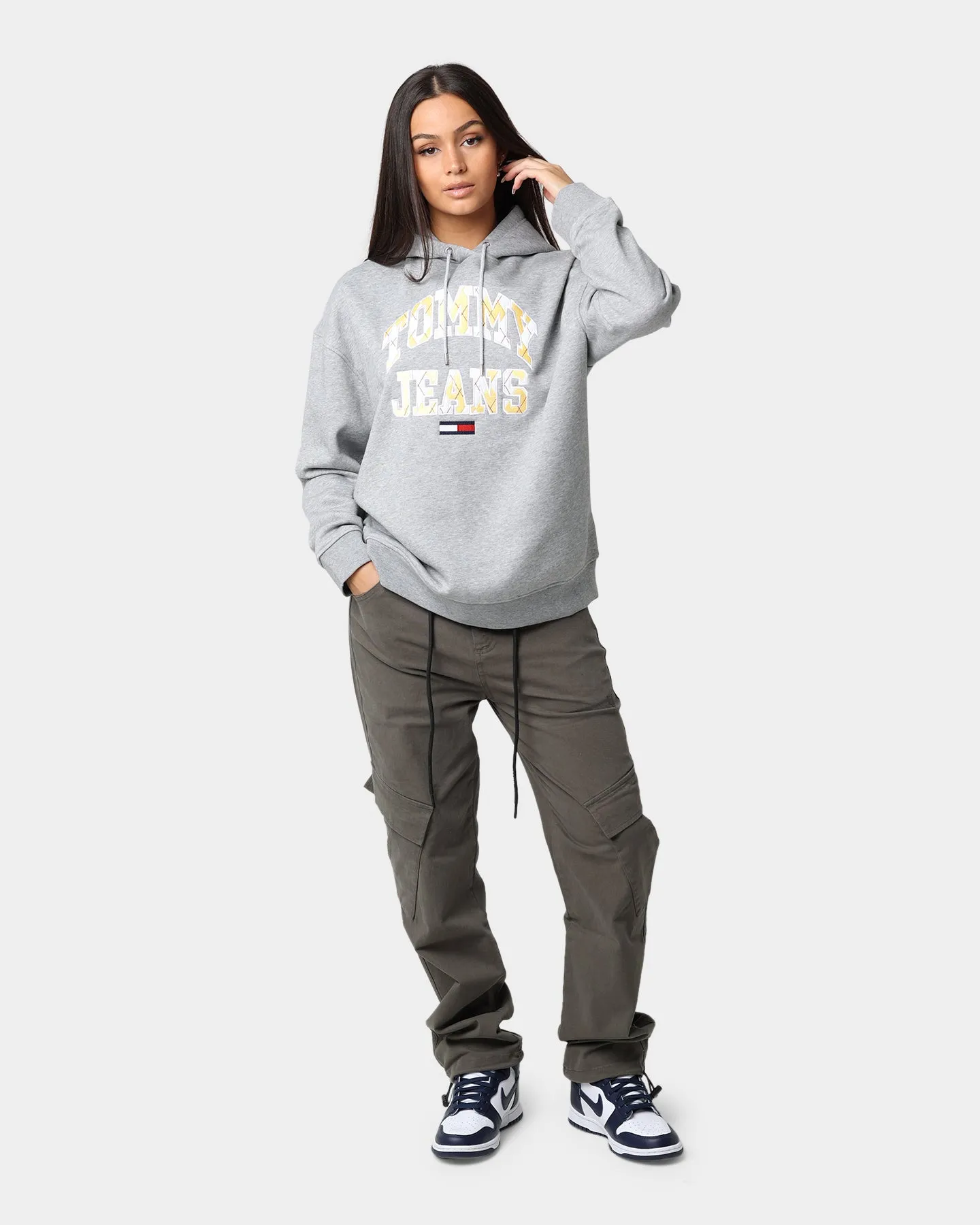 Tommy Jeans Oversized College Argyle Hoodie Grey Heather