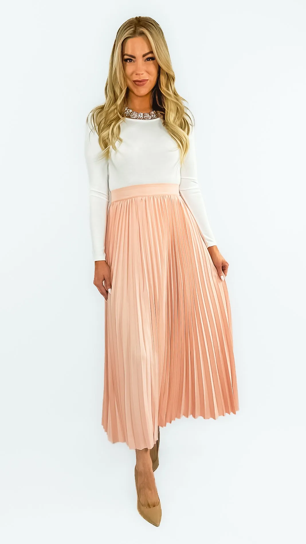 Tonya Pleated Maxi Skirt- Light Pink