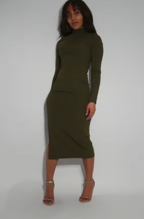 Turtle Neck Knitted Midi Dress