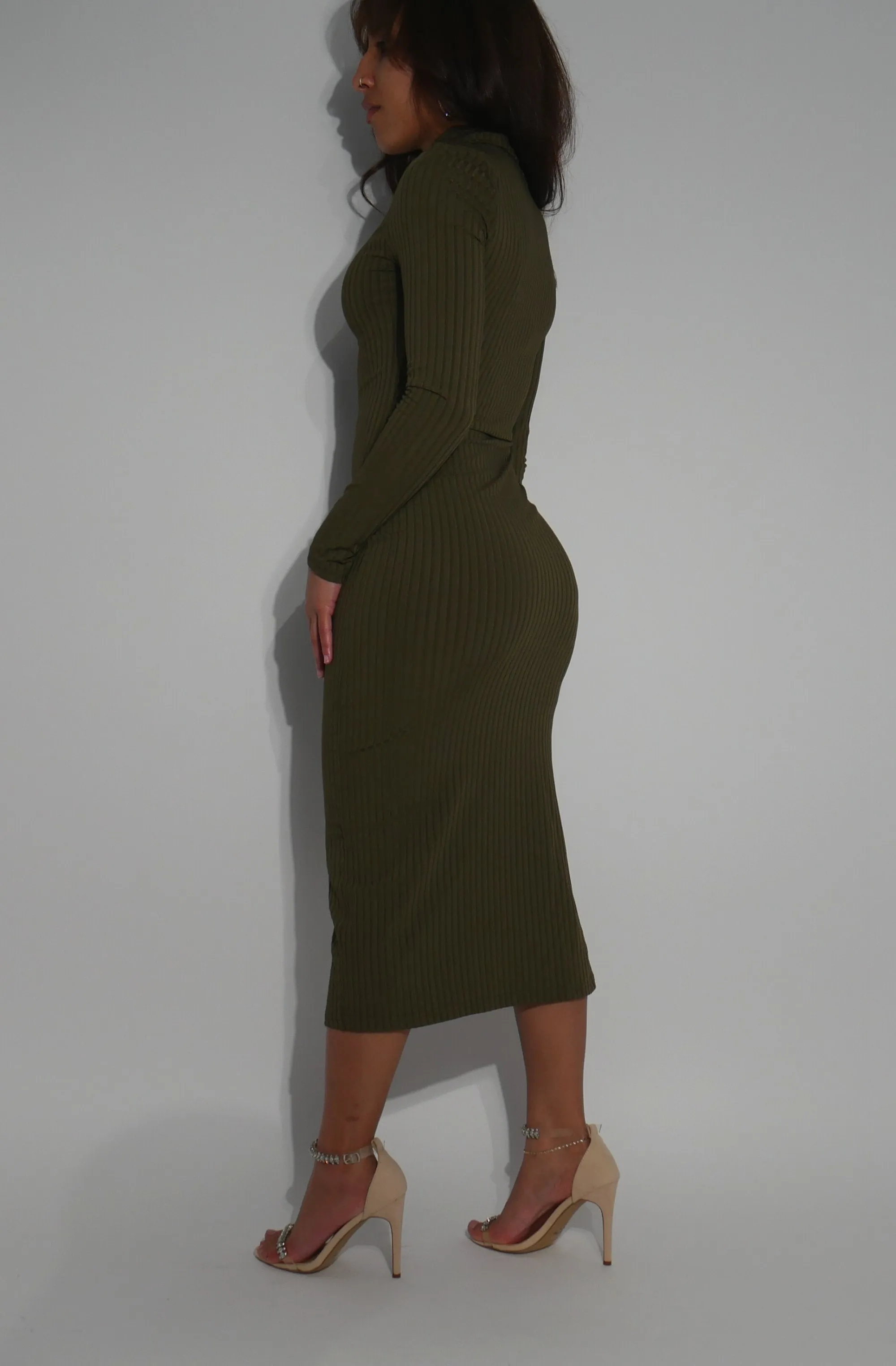 Turtle Neck Knitted Midi Dress