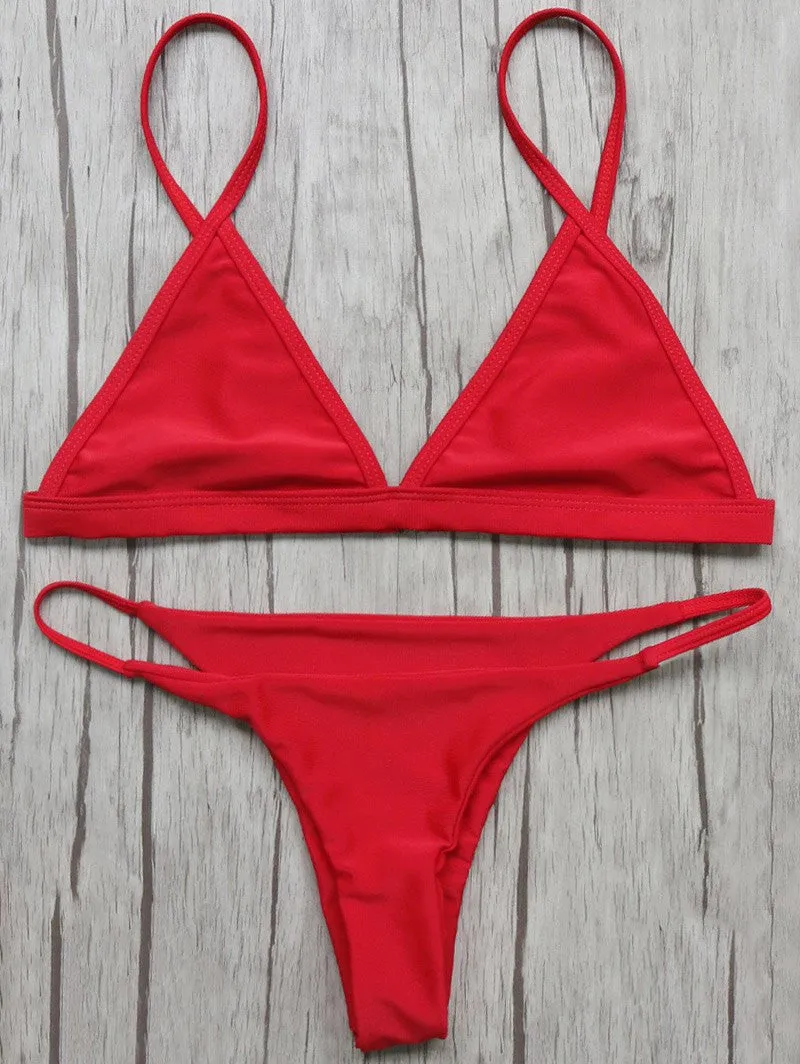 Unlined Plunge Bikini Top and Thong Bottoms