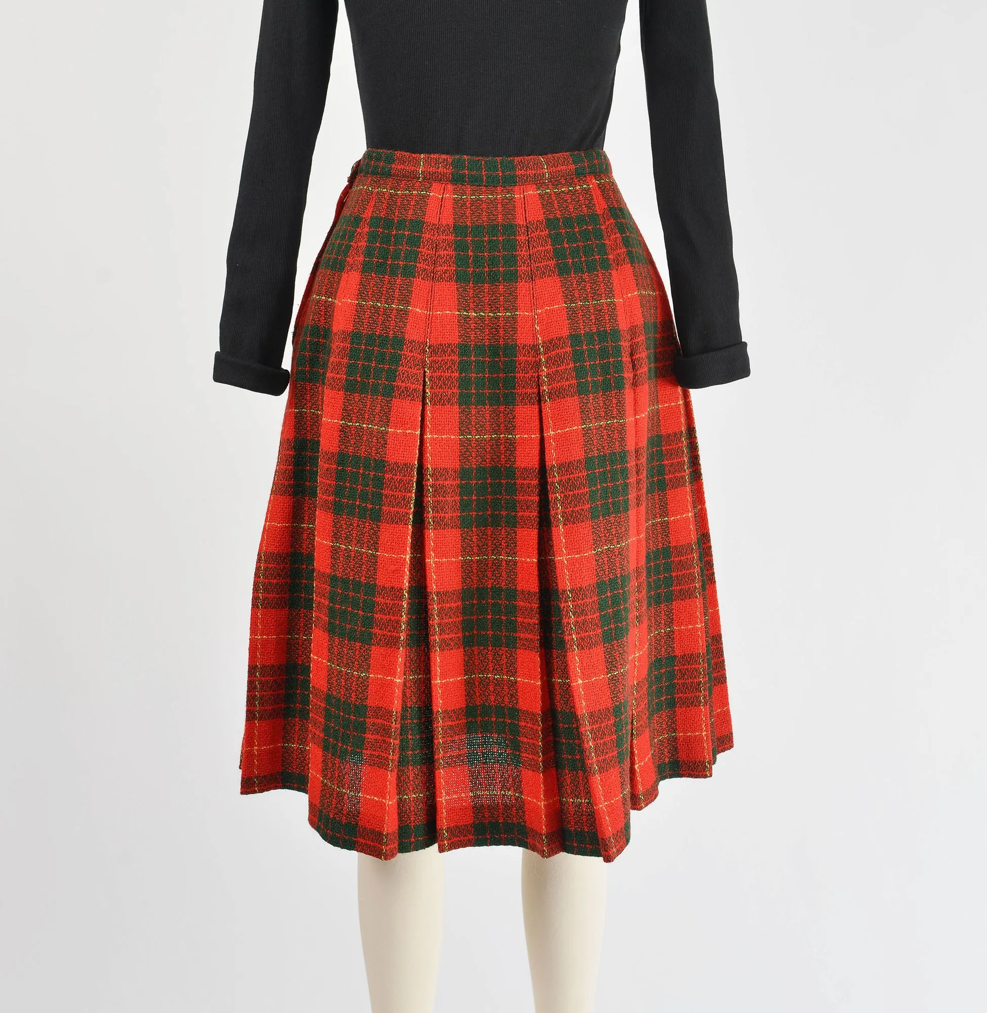 Vintage 50s Red and Green Plaid Wool Pleated Skirt size S