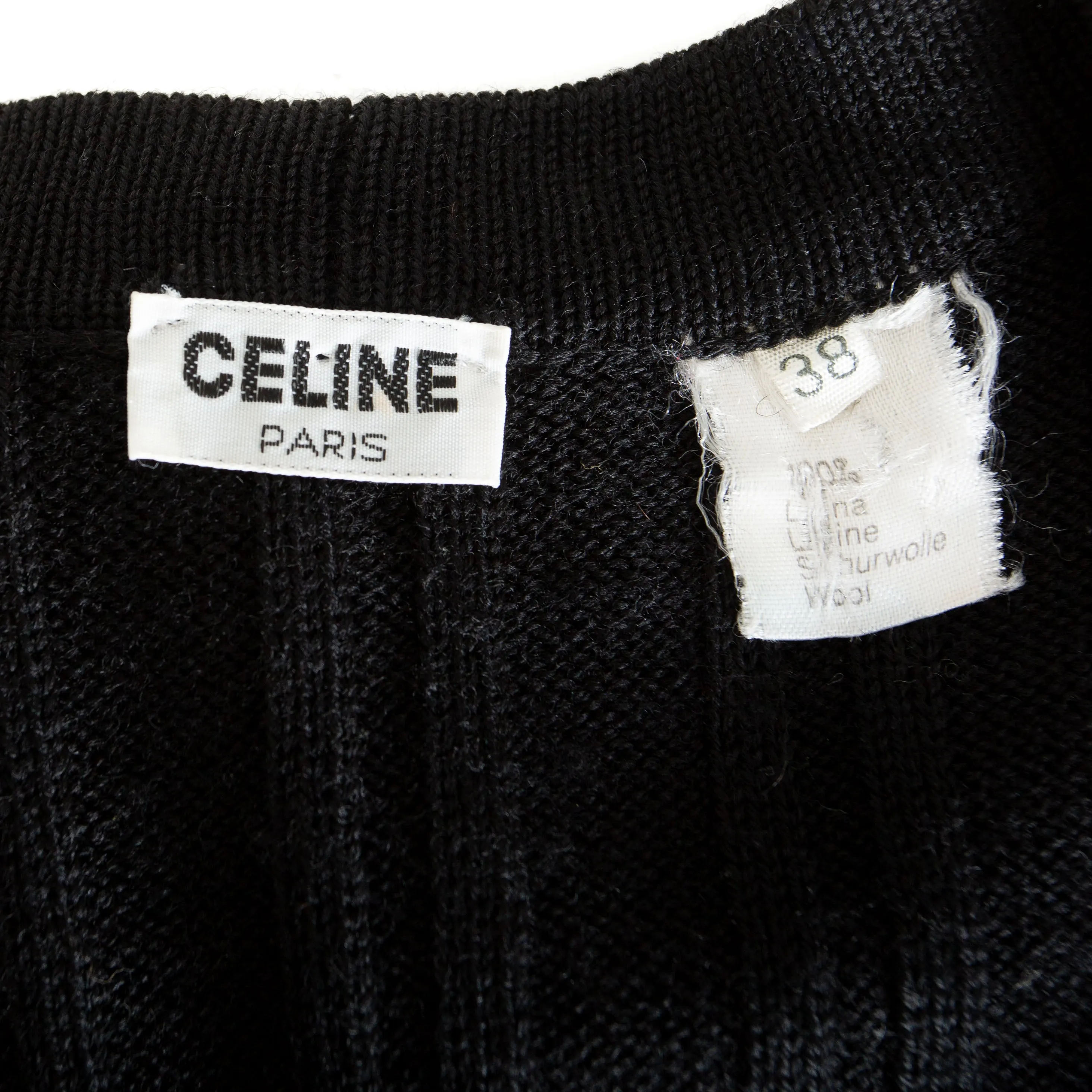 Vintage Black Wool Ribbed Knit Triomphe Cardigan