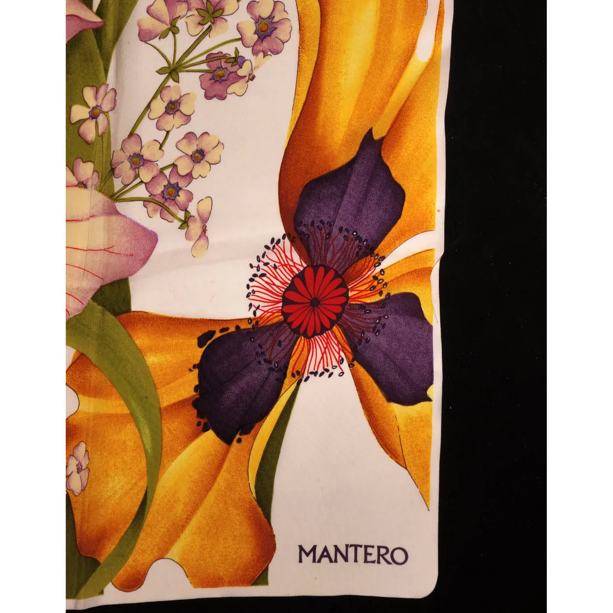 Vintage Mantero Silk Scarf Iris Flowers Made in Italy 34.5”